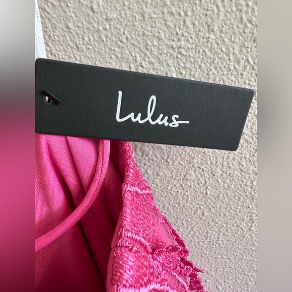 A7 - 377 Lulus hot pink lace up fringe mini dress size medium NWT - Picture 9 of 15